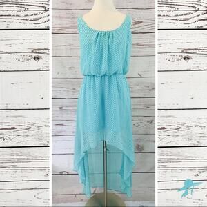 Snap high low polka dot sheer turquoise blue green